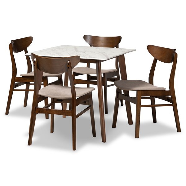 Paras Mid-Century Transitional Light Beige Fabric and Walnut Brown Finished Wood 5-PC Dining Set, Baxton Studio, Mfr#: 178-10809-11082-Zoro